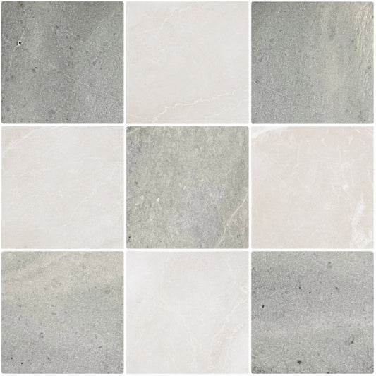 Closeup of Green and Beige Checkerboard Tiles in Marble