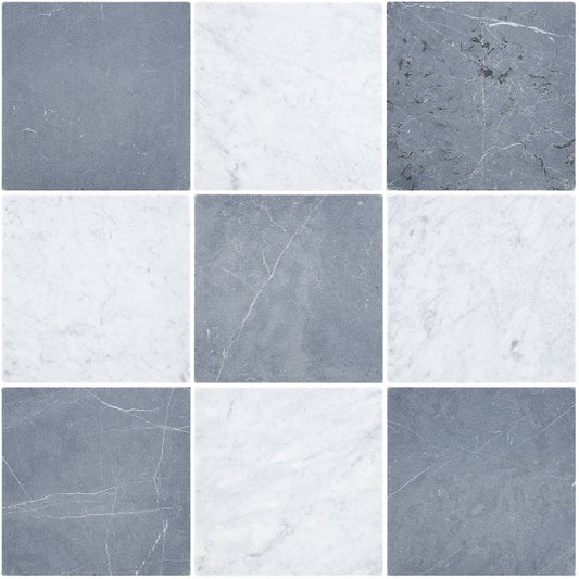 Closeup of Black & White Checkerboard Tiles in Marble