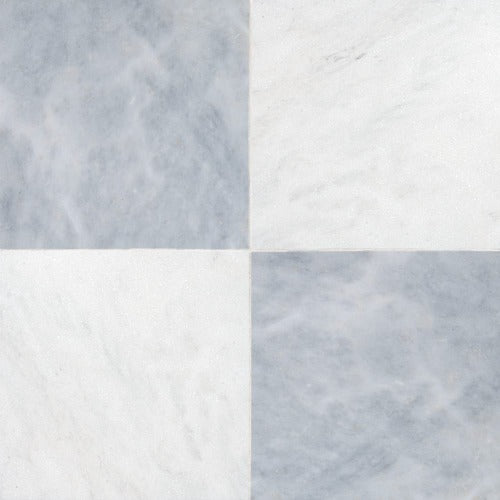 Checkerboard Bianco Lasa & Snow White Honed Marble Tile