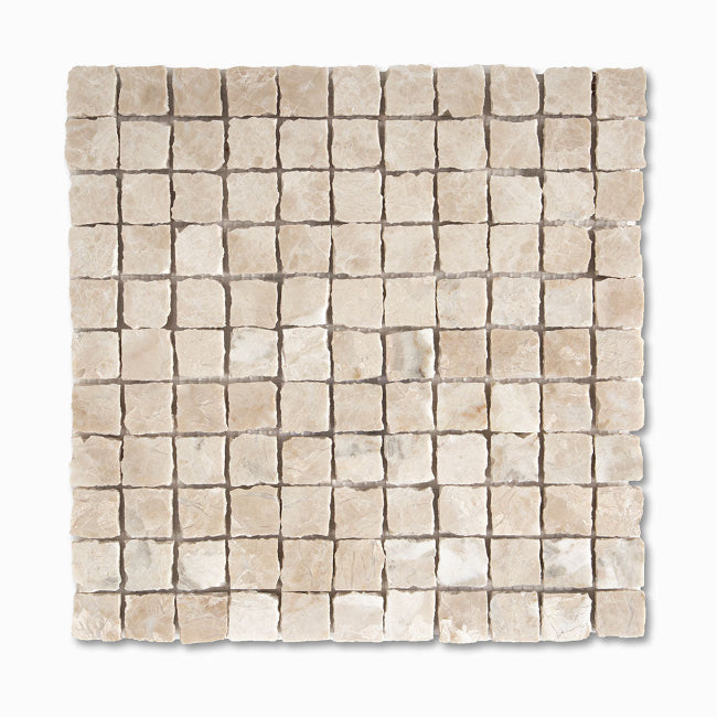 Piazza Polished Marble Mosaic in Crema Rivetta 1" x 1"