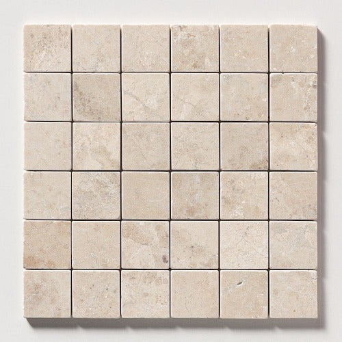Crema Rivetta Tumbled Marble Mosaic Tile 2" x 2"