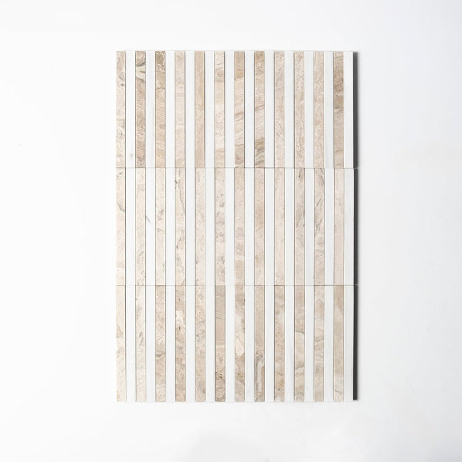 Strata Striped Marble Mosaic in Crema Rivetta & Bianco Nieve 12" x 12"