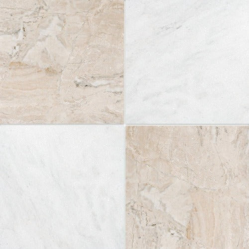 Checkerboard Crema Rivetta & Snow White Honed Marble Tile