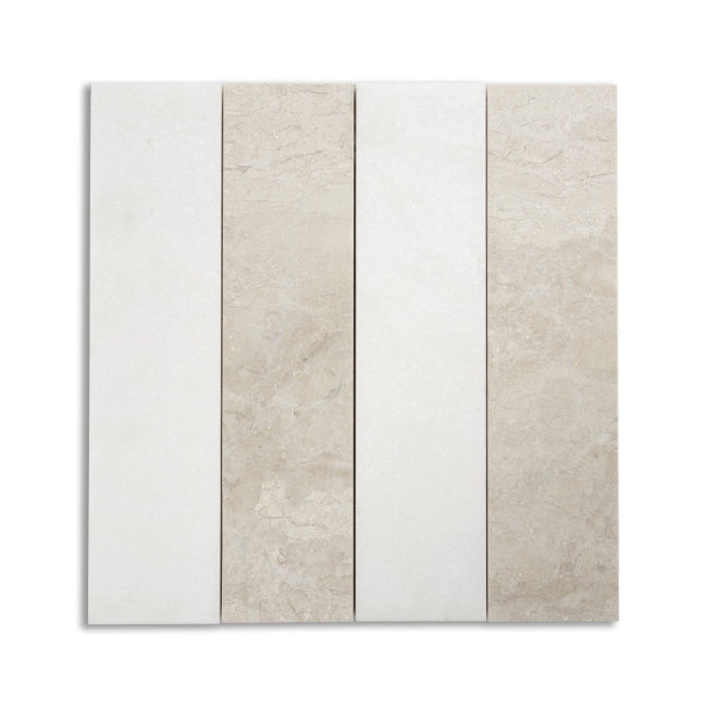 Strata Striped Marble Mosaic in Crema Rivetta & Thassos 3" x 12"