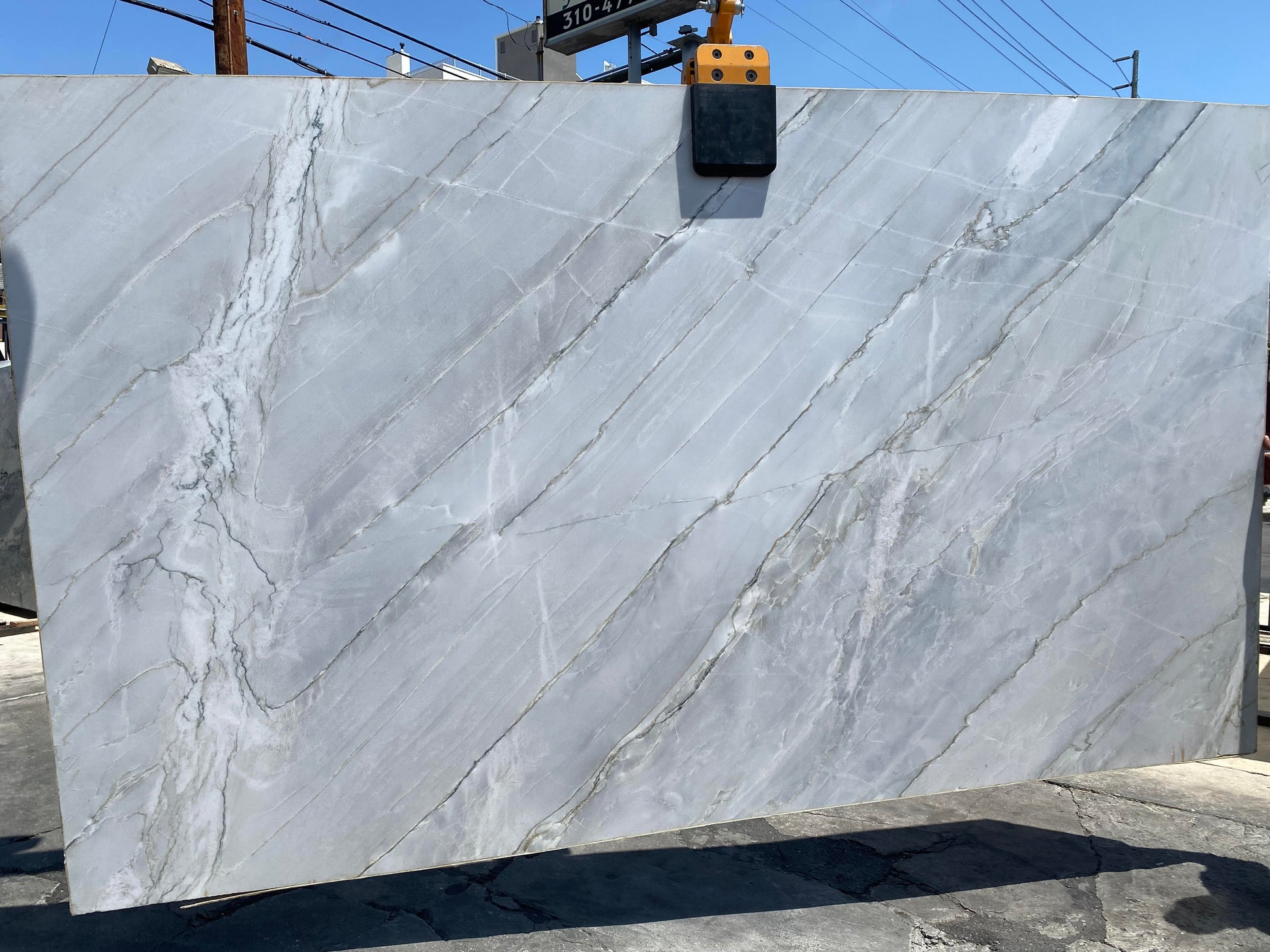 Crystal Grey Quartzite Slab with soft white and grey veining