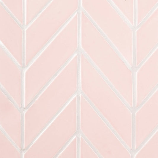 Blush Glossy Chevron Ceramic Tile 2" x 6"