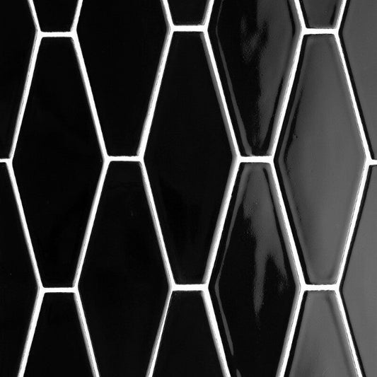 Black Glossy Long Hexagon Ceramic Tile 3" x 7"