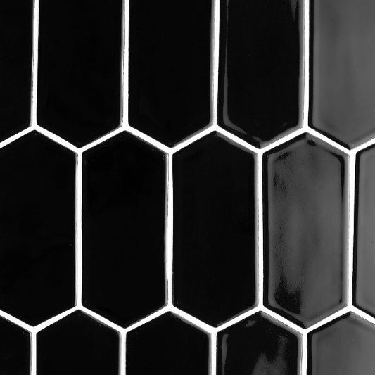 Black Glossy Hexagon Picket Tile 3" x 6"