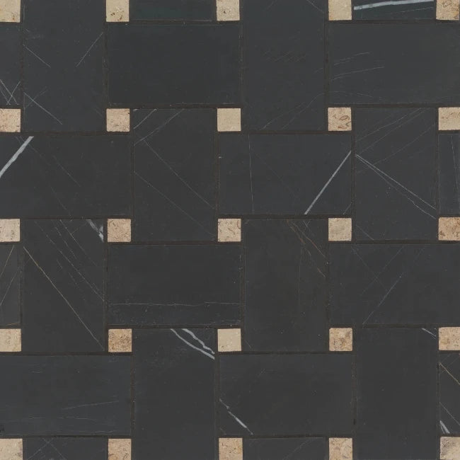 Brentwood Basketweave Honed Stone Mosaic in Dark Ember