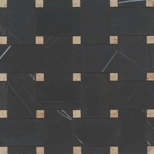 Brentwood Basketweave Honed Stone Mosaic in Dark Ember