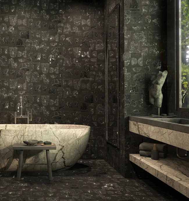 Artistic Tile Decadence By Donghia Black Waterjet Mosaic Honed Stone
