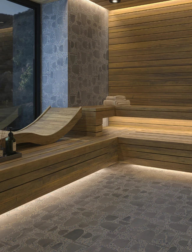Artistic Tile Decadence By Donghia Blue Waterjet Mosaic Honed Stone