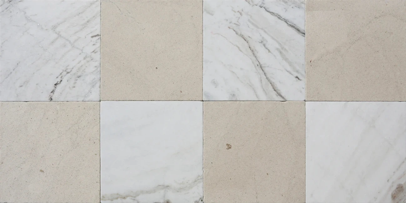 Pietra Collection in Fior di Bianca Tumbled Marble Tile 12" x 12"