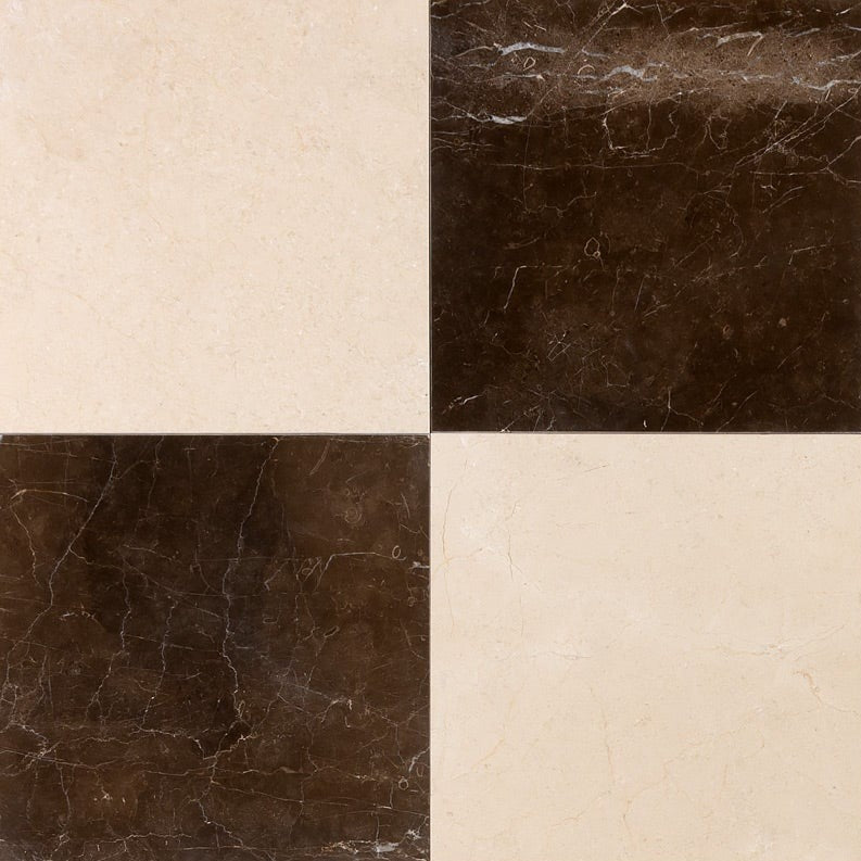 Checkerboard Gemme Moka & Crema Marfil Polished Marble Tile