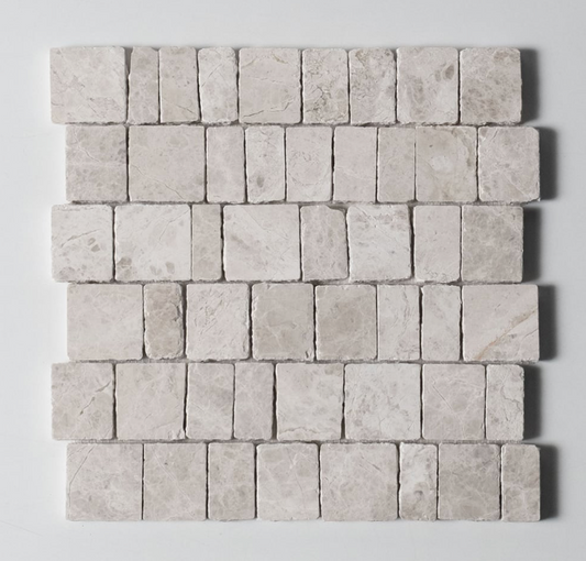 Handcrafted Mosaic Honed Marble in Silver Clouds 12" x 12"