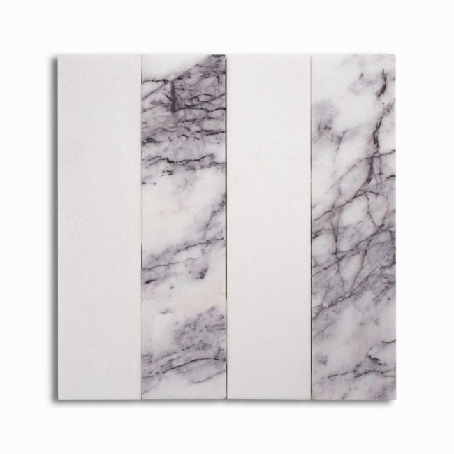 Strata Striped Marble Mosaic in Lilac & Thassos 3" x 12"