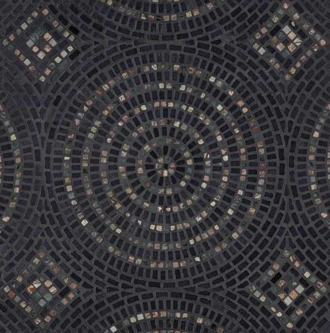Details of black circular stone mosaic