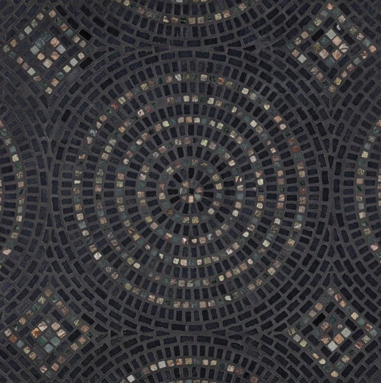Details of black circular stone mosaic