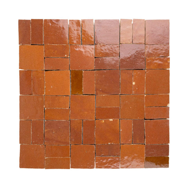Medina Crosshatch Zellige Tile in Baked Terracotta 12" x 12"