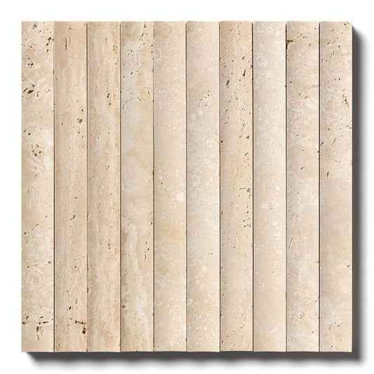 Montclair Concave Fluted Mosaic in Unfilled Travertine 12" x 12"