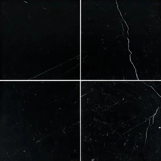 Black marble tiles with white veining