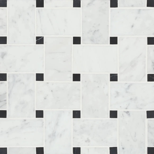 Brentwood Basketweave Honed Stone Mosaic in Onyx Veil