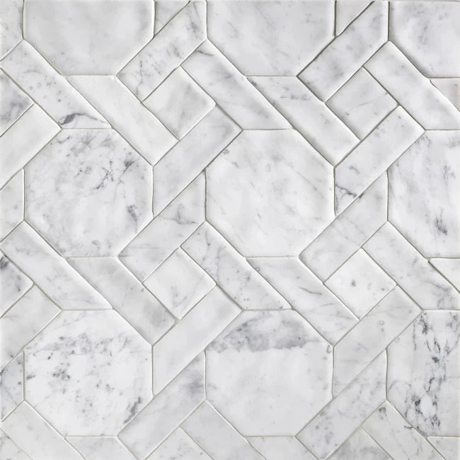 Artistic Tile Cane Bianco Carrara Marble Mosaic Satinato Stone