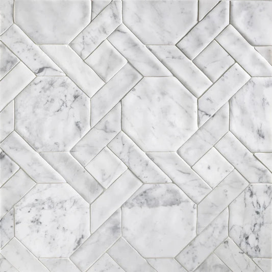 Artistic Tile Cane Bianco Carrara Marble Mosaic Satinato Stone
