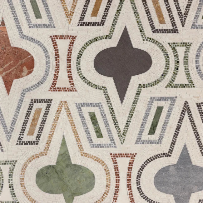 Artistic Tile Casino Royale By Donghia Bianco Antico Waterjet Mosaic Honed Stone
