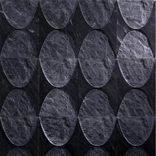 Artistic Tile Crescent Black Wave Marble Dimensional Tile