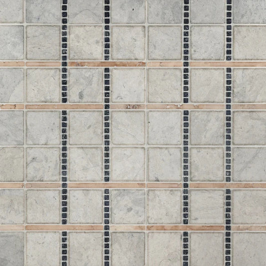 Artistic Tile Double Check Pink Mosaic Tumbled Stone