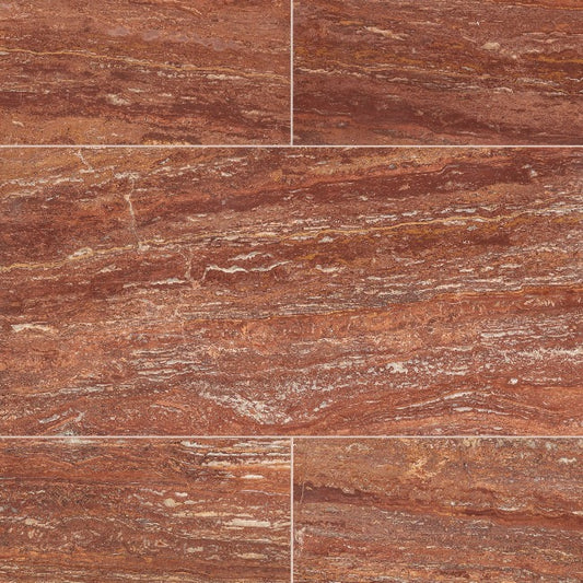 Artistic Tile Red Travertine Tile Vein Cut Filled Honed/Filled 12" X 24" X 3/8"