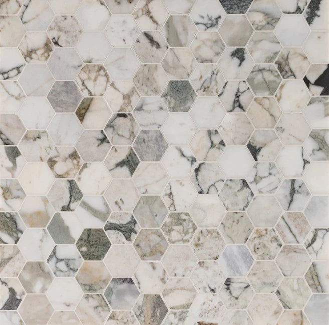 Artistic Tile Verde Reale Classico Marble Mosaic Honed Stone Hexagon 5.0cm