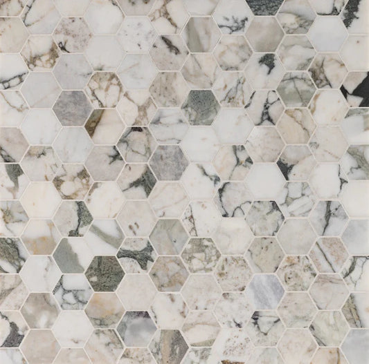 Artistic Tile Verde Reale Classico Marble Mosaic Honed Stone Hexagon 5.0cm
