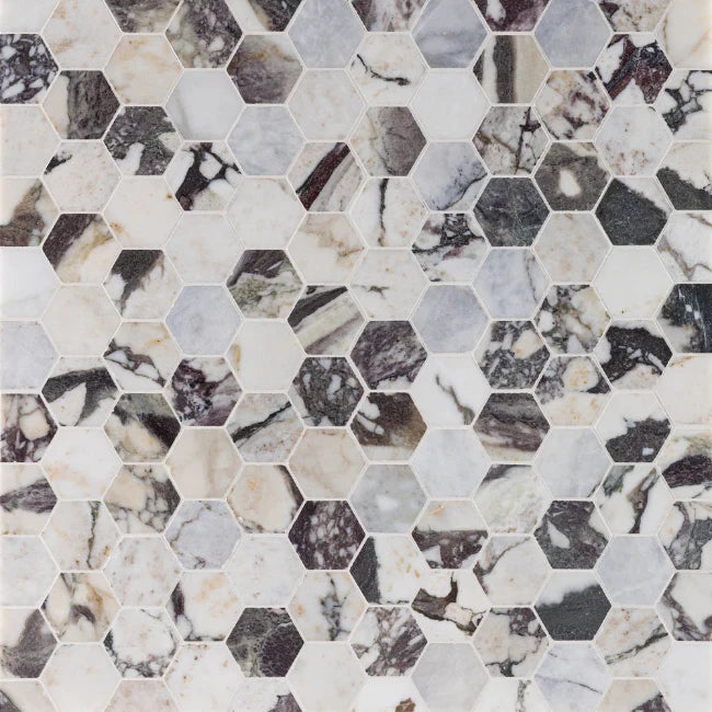 Artistic Tile Viola Reale Marble Mosaic Honed Stone Hexagon 5.0cm