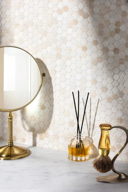 Artistic Tile Penny Lane White Sand Marble Mosaic Honed