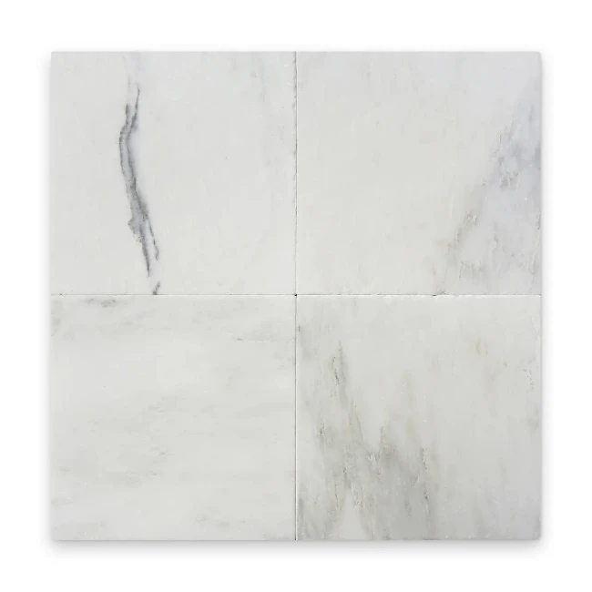 Pietra Collection in Perla Bianca Tumbled Marble Tile 12" x 12"