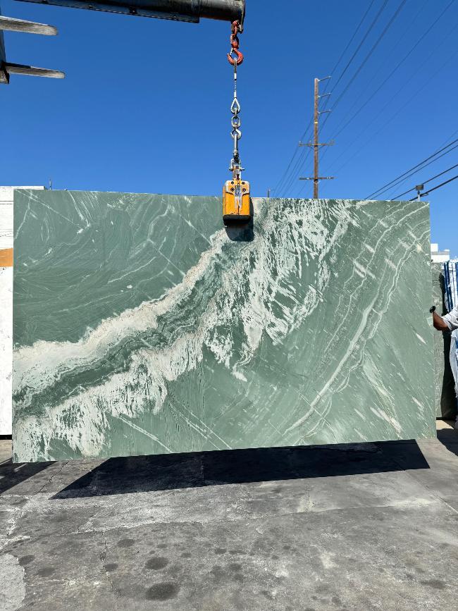 Persian Green quartzite slab polished finish with vibrant green color, available at Los Angeles slab yard