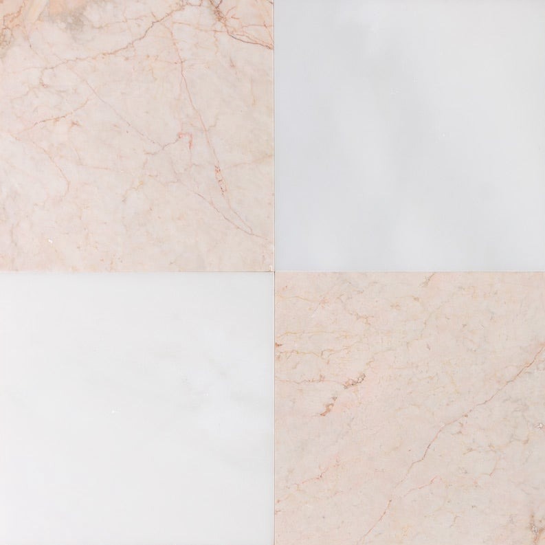 Checkerboard Rosa Aurora & Asian Statuary Polished Marble Tile