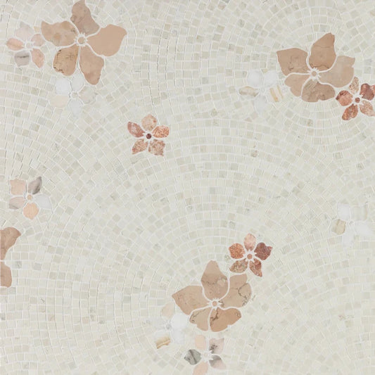 details of pink and beige floral marble mosaic tile