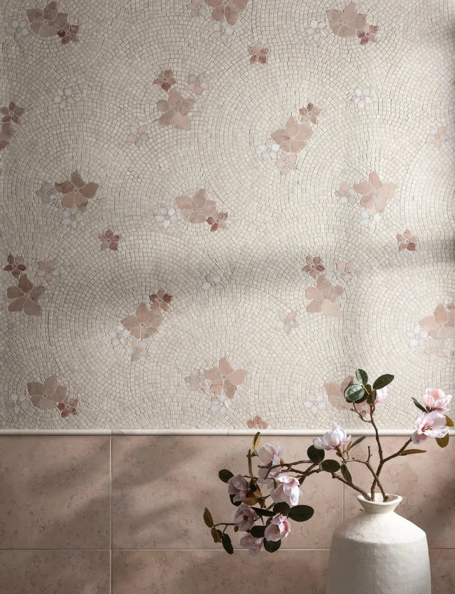 Backsplash tile pink floral marble mosaic tile