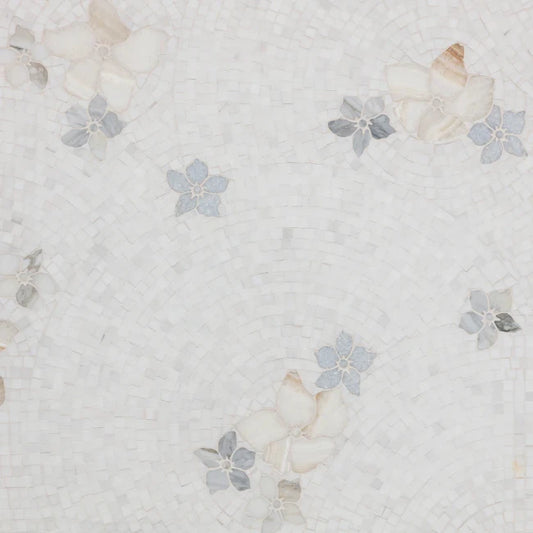 details of floral mosaic tile white marble