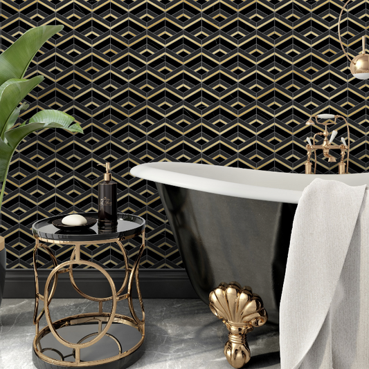 Mont Nero Marble Mosaic with Brushed Brass