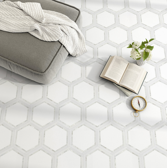 Dual Hexagon-A Marble with Mother of Pearl Mosaic
