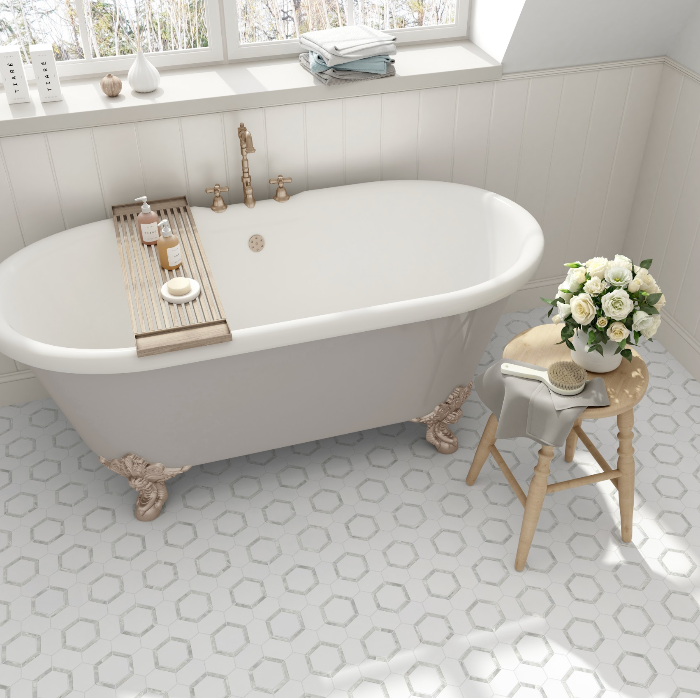 Shell Gray Marble Hexagon Shell Marble with Mother of Pearl Mosaic – Marble and Tile USA