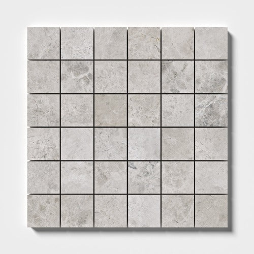 Silver Clouds Honed Marble Mosaic Tile 2" x 2"