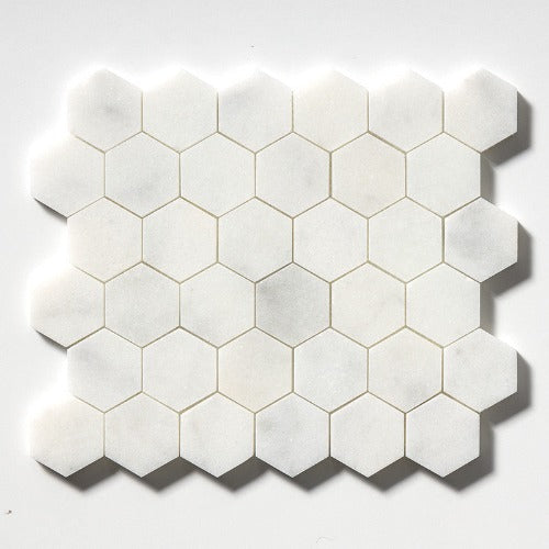 Snow White Honed Hexagon Marble Mosaic