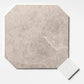 Hexagonal beige tile with a smaller square tile for scale on a white background