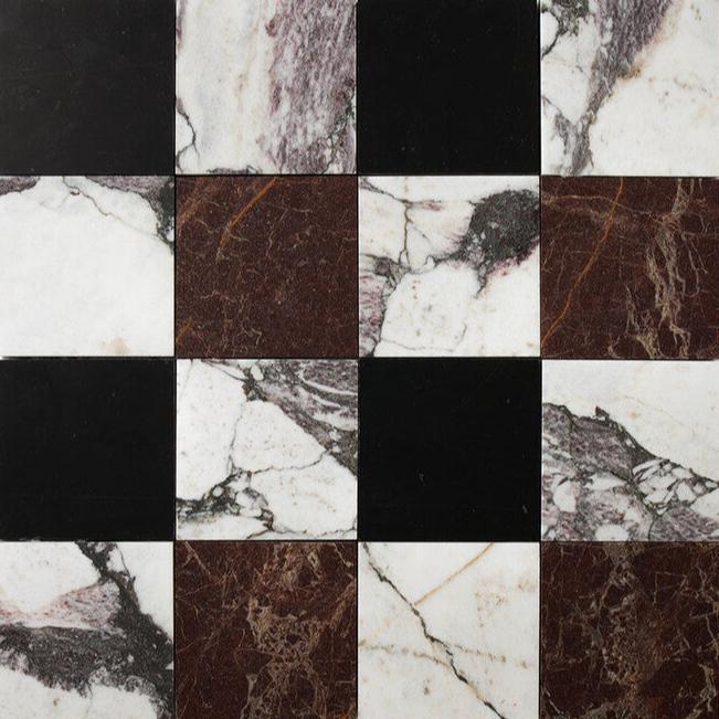 Soho Patchwork Marble Mosaic in Calacatta Viola & Terra Rosa & Black 4