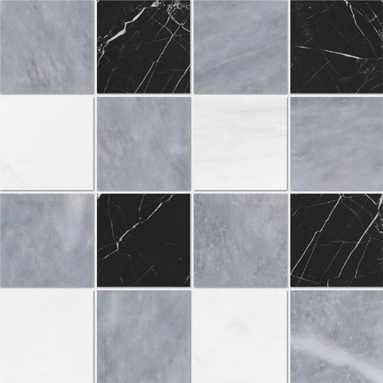 Soho Patchwork Marble Mosaic in Bianco Lasa Light & Blanco Nieve & Bla ...